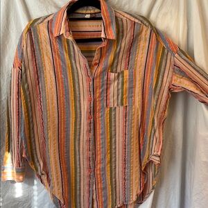 Pilcro Oversized Striped Button Down Shirt Size XS